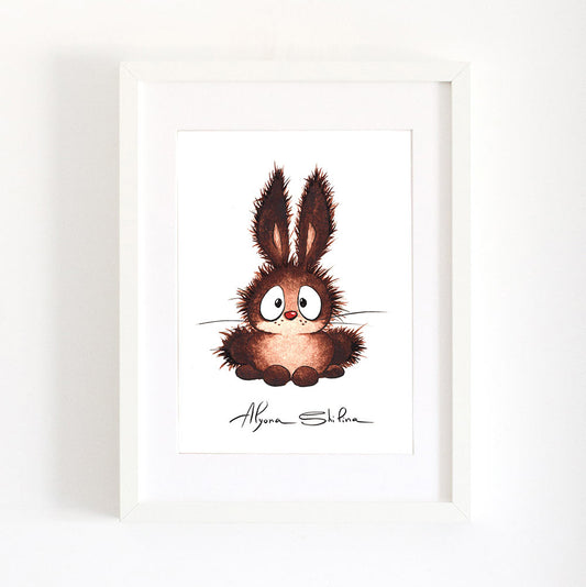 Cute rabbit art print by Alyona Shilina
