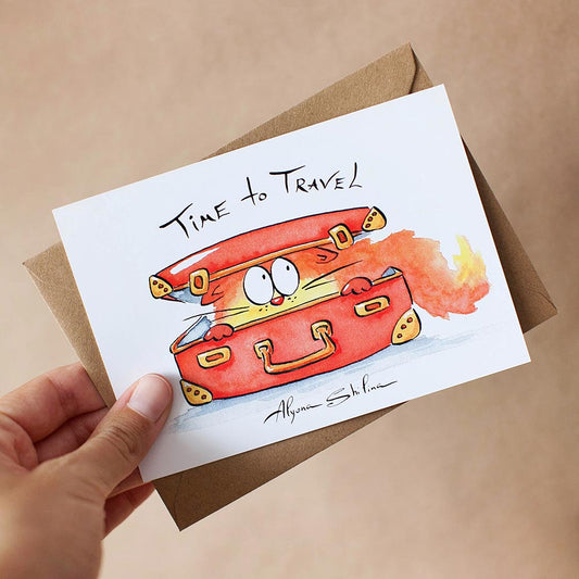 Cute ginger cat in a suitcase postcard